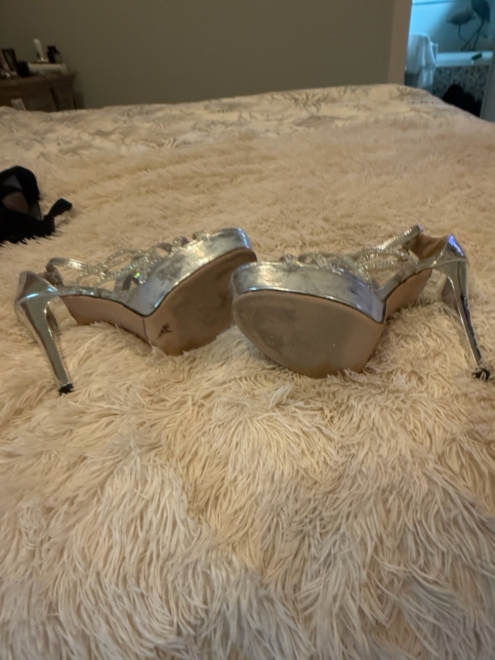 Women's Silver Glitter Strappy Platform Heels with Ankle Strap - Picture 4 of 4